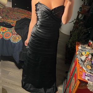 BCBG Black tiered floor length strapless gown